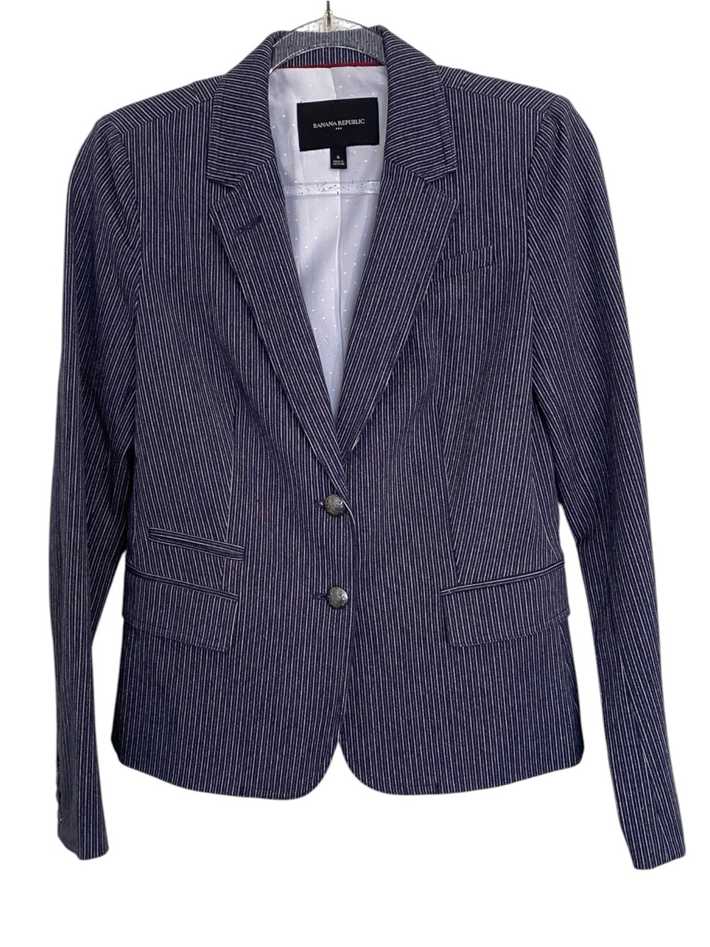 Banana Republic Factory Stripe Academy Blazer Women’s 6 Navy Preppy Jacket